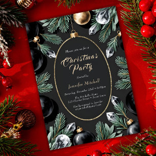Schwarze Gold-Ornamente Glam Weihnachtsfeier Einladung