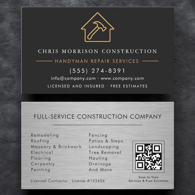 Schwarze Gold-QR-Code-Metall-Handwerker-Bau-  Visitenkarte (Von Creator hochgeladen)