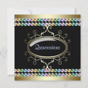 Schwarze Gold Regenbogen Quinceanera Einladung