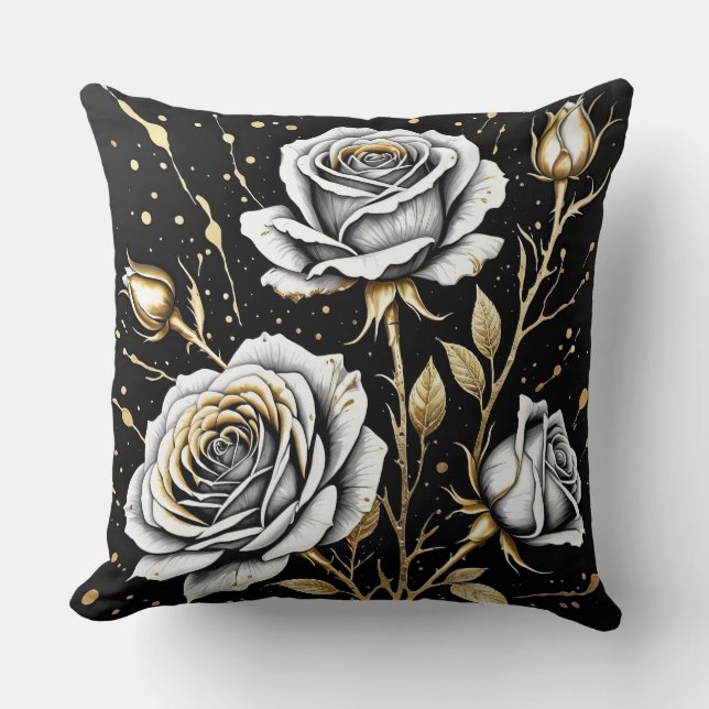 Schwarze Gold-Rose mit Grau Kissen (Vorderseite)