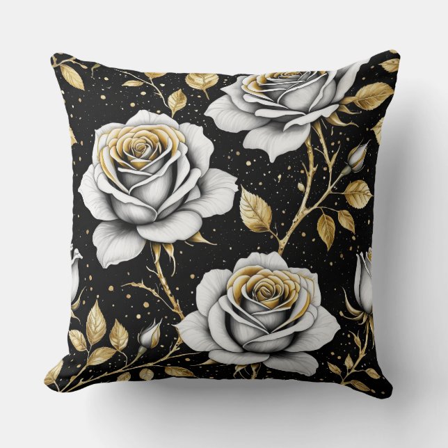 Schwarze Gold-Rose mit Spritzer Kissen (Vorderseite)