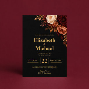 Schwarze Gold-Rosen-Hochzeit Einladung