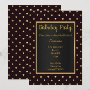 SCHWARZE GOLD STAR PATTERN ELEGANT GANZ GEBURTSTAG EINLADUNG