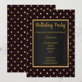 SCHWARZE GOLD STAR PATTERN ELEGANT GANZ GEBURTSTAG EINLADUNG