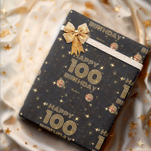 Schwarze Gold tanzende Disco-Kugel 100. Geburtstag Geschenkpapier