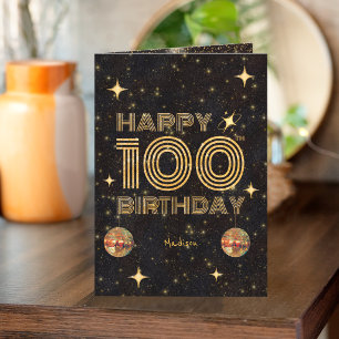 Schwarze Gold tanzende Disco-Kugel 100. Glückliche Karte