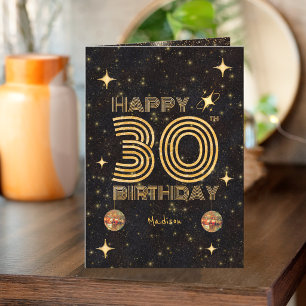 Schwarze Gold tanzende Disco-Kugel 30. Geburtstag Karte