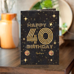 Schwarze Gold tanzende Disco-Kugel 40. Geburtstag Karte