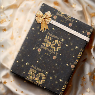 Schwarze Gold tanzende Disco-Kugel 50. Geburtstag Geschenkpapier