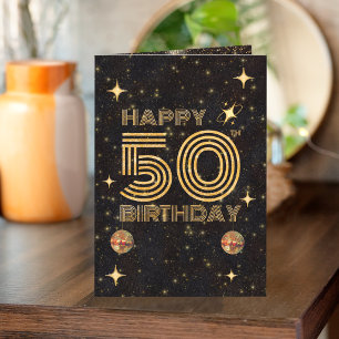 Schwarze Gold tanzende Disco-Kugel 50. Geburtstag Karte