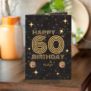 Schwarze Gold tanzende Disco-Kugel 60. Geburtstag Karte