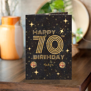 Schwarze Gold tanzende Disco-Kugel 70. Geburtstag Karte