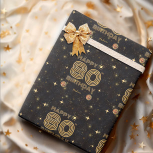 Schwarze Gold tanzende Disco-Kugel 80. Geburtstag Geschenkpapier