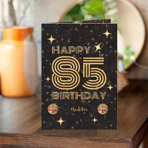 Schwarze Gold tanzende Disco-Kugel 85. Geburtstag Karte