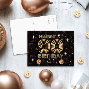 Schwarze Gold tanzende Disco-Kugel 90. Geburtstag Postkarte
