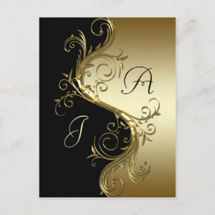 Schwarze Gold Verzierte Wirbel Save the Date Ankündigungspostkarte