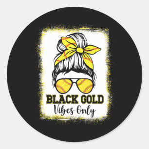 Schwarze Gold-Vibes Only Softll-Shirt Frauen Leopa Runder Aufkleber