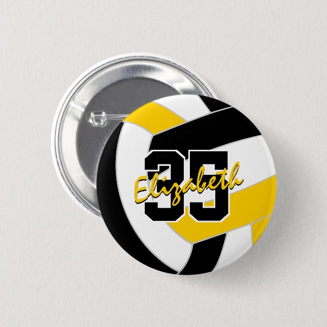 Schwarze Gold-Volleyball-Mannschaftsfarben Button (Vorne & Hinten)