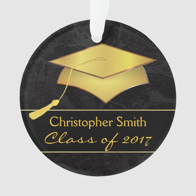 Schwarze Goldabsolvent-Kappe - Ornament (Vorderseite)