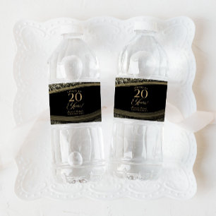 Schwarze Goldachat 20. Hochzeitstag-Party Wasserflaschenetikett