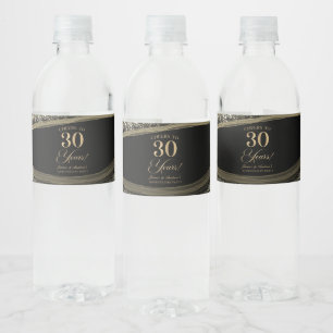 Schwarze Goldachat 30. Hochzeitstag-Party Wasserflaschenetikett