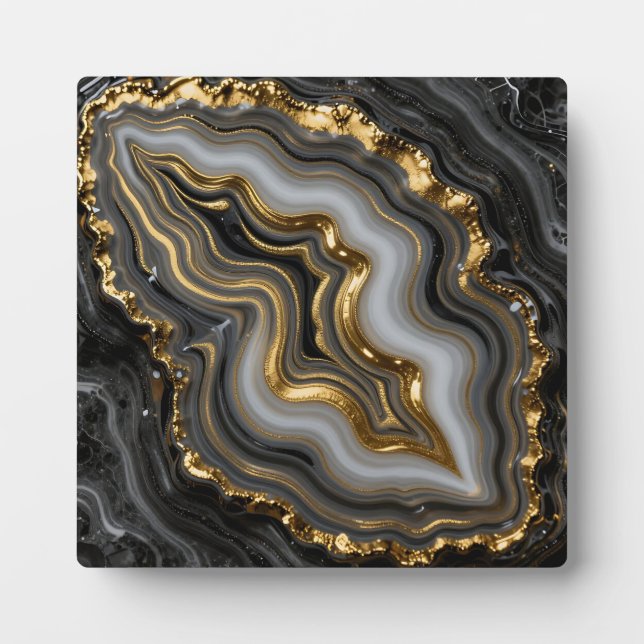 Schwarze Goldachat-Geode Luxus-Marmor Fotoplatte (Vorderseite)