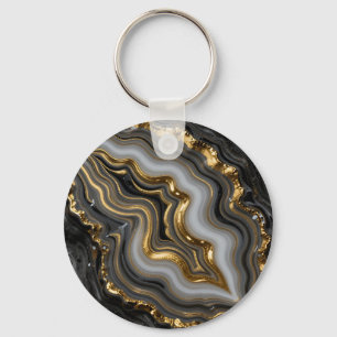 Schwarze Goldachat-Geode Luxus-Marmor Schlüsselanhänger