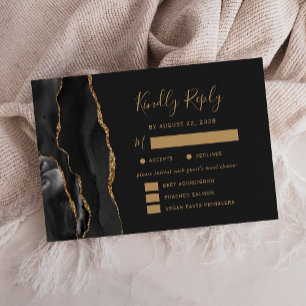Schwarze Goldachat Mahlzeiten Optionen Dark Weddin RSVP Karte