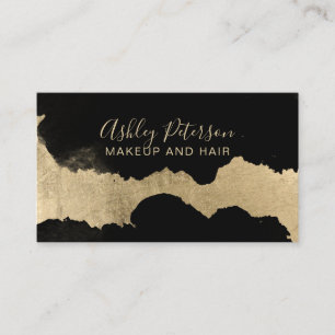 Schwarze Goldbrushstrokehaar-Make-uptypographie Visitenkarte