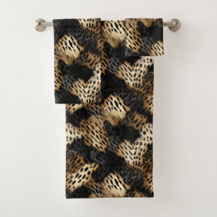 Schwarze Goldcreme-Leopard-Tierdruck Badhandtuch Set