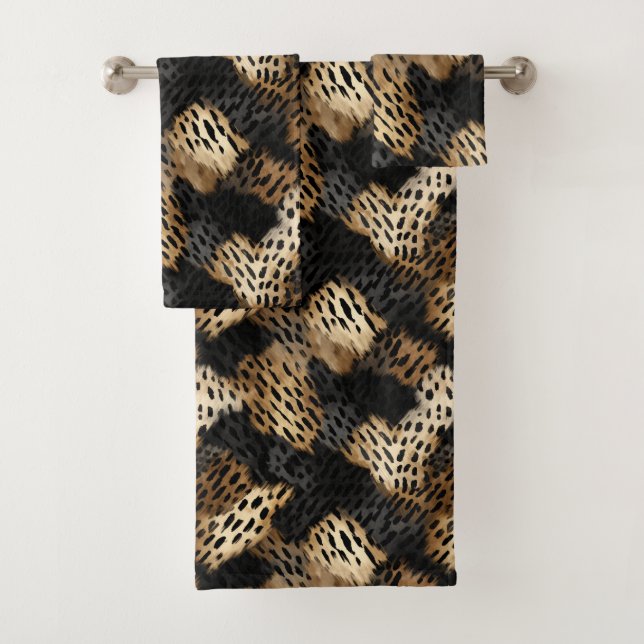 Schwarze Goldcreme-Leopard-Tierdruck   Badhandtuch Set (Insitu)