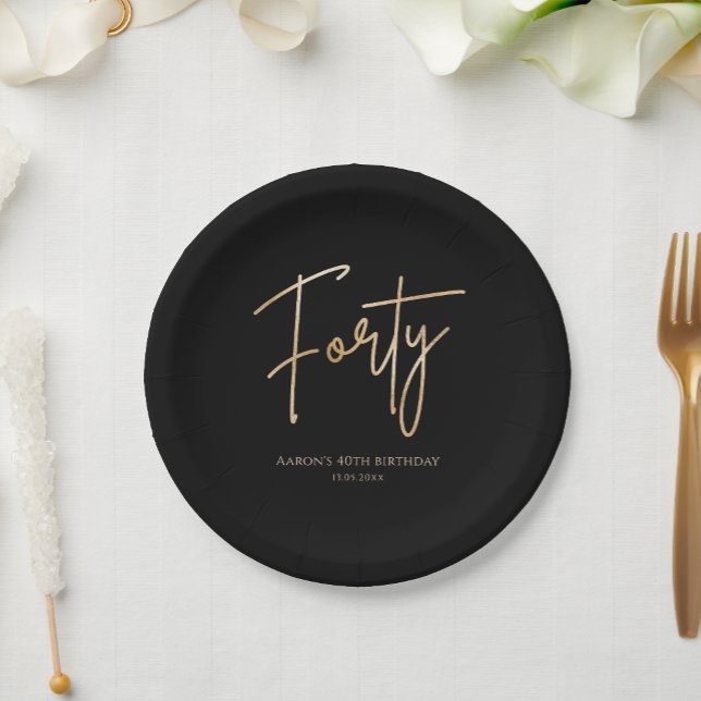 Schwarze & Goldene 40. Geburtstagspapierplatten Pappteller (Black & Gold 40th Birthday Party Paper Plates)