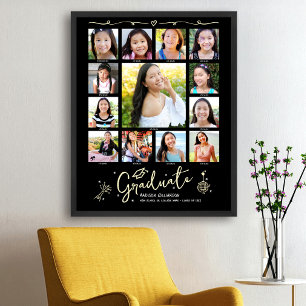 Schwarze Goldene Abschlussfeier K–12 Foto-Collage Poster