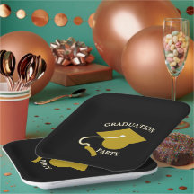 Schwarze Goldene Abschlussfeier Papier Teller