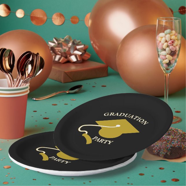 Schwarze Goldene Abschlussfeier Papier-Teller Pappteller (Multi)