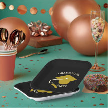 Schwarze Goldene Abschlussfeier Papier-Teller