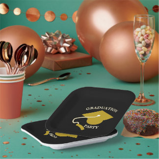 Schwarze Goldene Abschlussfeier Papier-Teller Pappteller