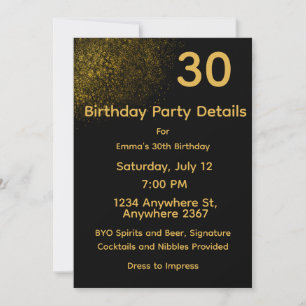 Schwarze & Goldene Anpassbare Party-Details Karte