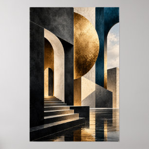 Schwarze Goldene Architektonische Bögen Abstrakte Poster