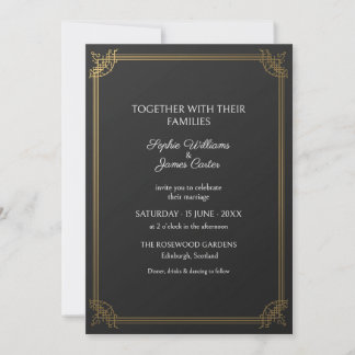 Schwarze Goldene Art Deco Hochzeitseinladung Einladung