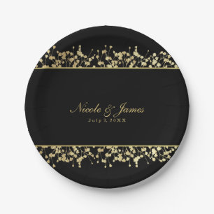 Schwarze & Goldene Babys Atem Blumen Hochzeitstell Pappteller
