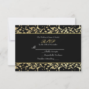 Schwarze & Goldene Babys Atem Hochzeit RSVP-Karte RSVP Karte