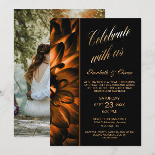 Schwarze goldene Blumen-Foto-Hochzeitsempfang Einladung