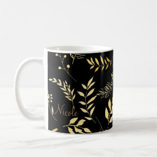 Schwarze & Goldene Botanische Glamour Blumen Blätt Tasse