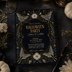 Schwarze Goldene Botanische Halloween-Party Einladung