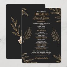 Schwarze Goldene Botanische Hochzeitsdetails Karte