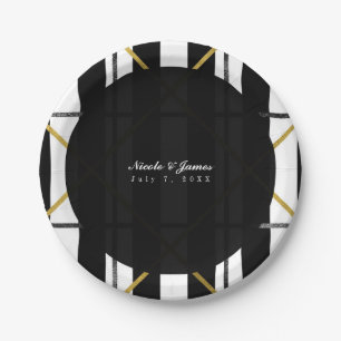 Schwarze & Goldene Chic Glam Geometrische Party Pappteller