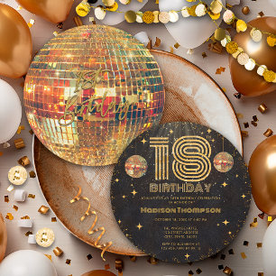 Schwarze Goldene Disco-Kugel Geburtstagsfeier 18. Einladung