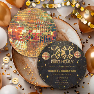 Schwarze Goldene Disco-Kugel Geburtstagsfeier 30.  Einladung