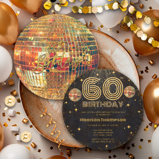 Schwarze Goldene Disco-Kugel zum 60. Geburtstag  Einladung